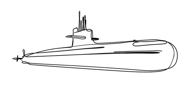 Submarine line drawing on white background.