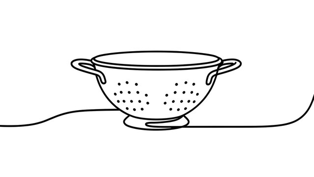 Colander line art illustration white background.