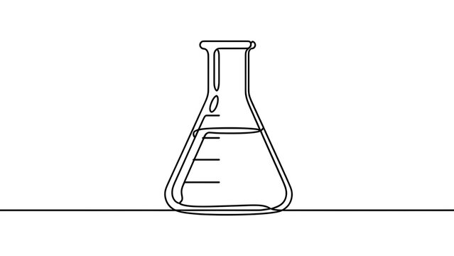 Erlenmeyer flask line art on white background.