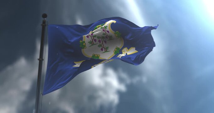 Flag of american state of Connecticut waving. Loop. Slow Motion