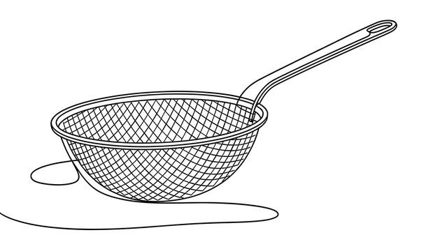 Wire mesh strainer on white background.
