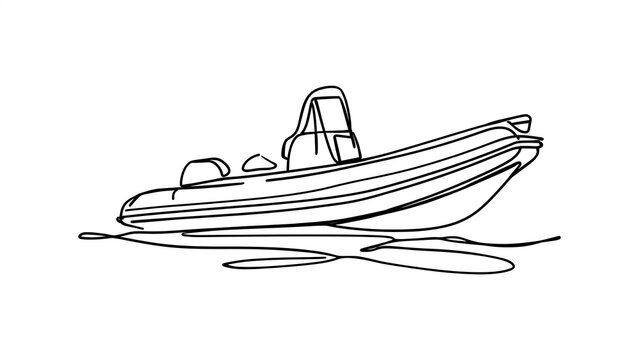 Simple line art boat illustration white background.