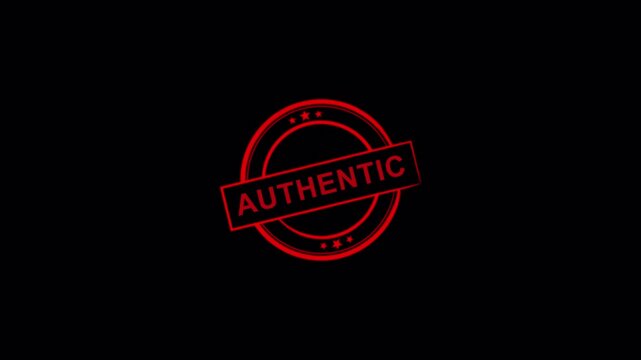 Authentic Stamp Seal Animation on Transparent Background, Red Rubber Stamp Effect in 4K Animation with Alpha Channel, Animated Genuine Original Certified Badge for Business Corporate Marketing Overlay
