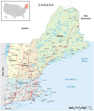 New england states map, United States