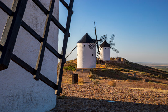 Windmills in Alc&aacute;zar de San Juan, Ciudad Real, Castilla-La Mancha, Spain, in daylight