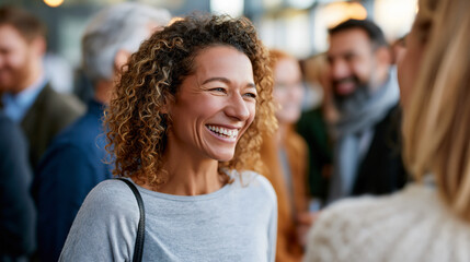 Obraz premium Faceless diverse group of people networking at social event with men and women of various ethnicities engaging in conversation smiling and enjoying gathering, inclusive networking