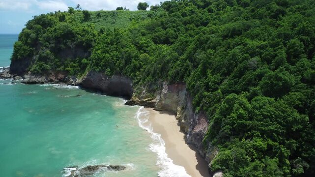 Aerial View of Small Cove with Rocky Cliffs and Sandy Beach, Guadeloupe