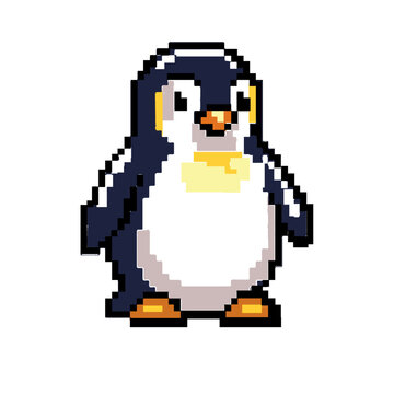 Little Cute Penguin Retro Pixel Icon &ndash; 8-Bit Pixel Art Vector Graphic Design