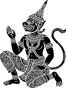 Hanuman character figure black and white vector