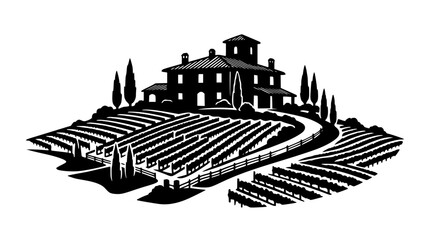 Obraz premium Italian winery estate vineyard landscape vector illustration