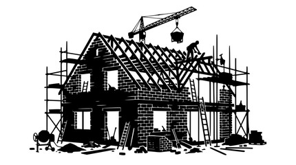Obraz premium House under construction silhouette vector illustration