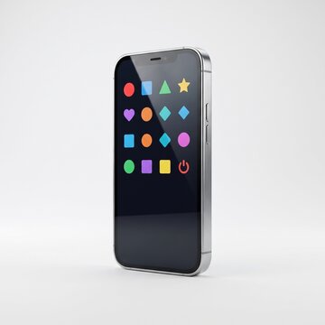 Smartphone with Colorful Abstract App Icons on Black Screen