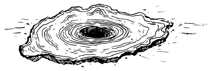 Deep ground crater or hole with concentric rings in expressive ink style © AdrianGebert