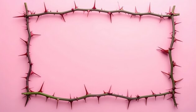 pink background frame made from thorny plant branches.