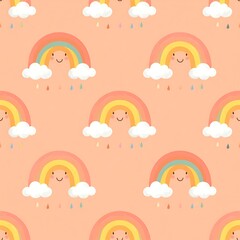 Obraz premium Cute pastel rainbow and smiling sun seamless pattern for nursery design