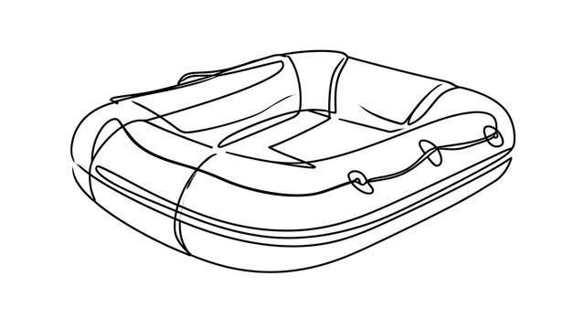 Inflatable boat line art on white background.