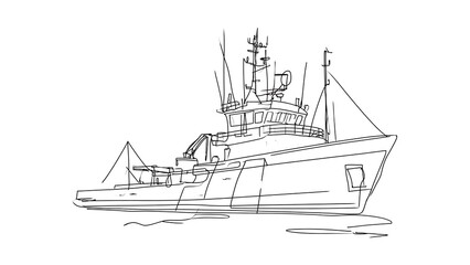 Obraz premium Line drawing of a fishing boat white background.