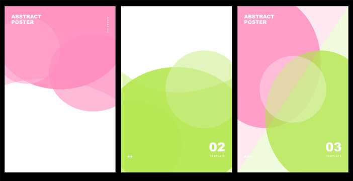 Set of abstract posters with overlapping circles and bright color palette. Vector illustration.