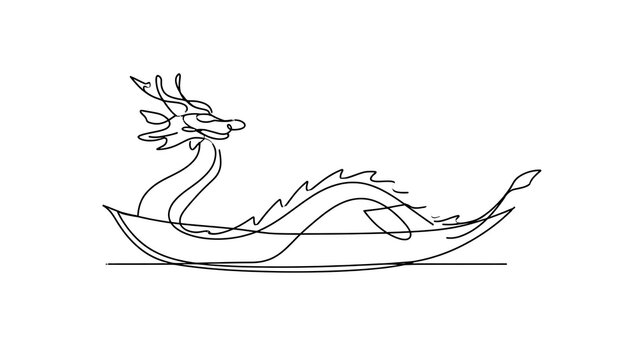 Dragon boat line art illustration white background.