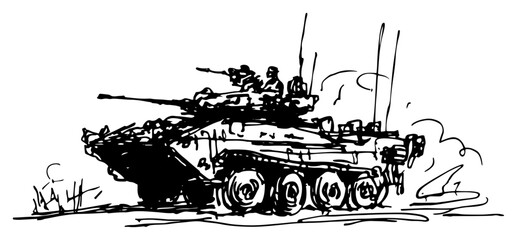 Armored personnel carrier fighting vehicle with turret in hand drawn sketch style © AdrianGebert