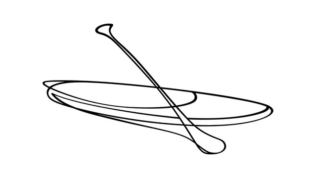 Minimalist kayak paddle line art white background.