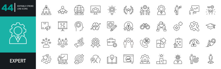 Expert icon set. knowledge, skill, specialist, Containing advice.  Editable line icons. Vector illustration. © hook 