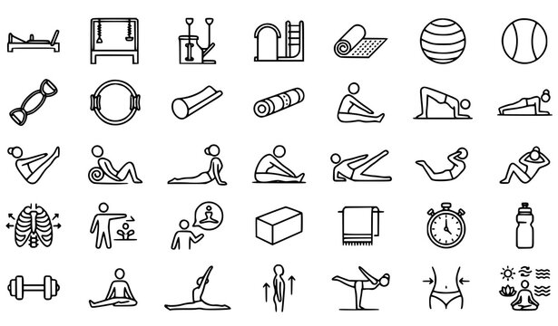 Pilates Line Icon Set Editable Stroke Fitness Exercise Vector Collection
