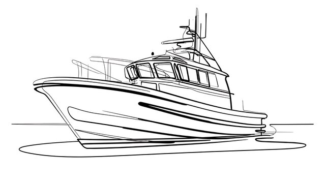 Line drawing of a boat on water white background.