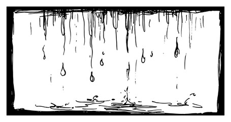 Water drops and rain dripping down vertical surface in hand drawn ink style © AdrianGebert