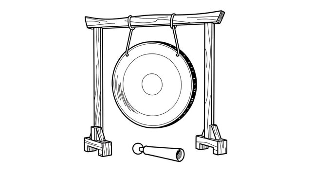 Traditional gong on stand white background.