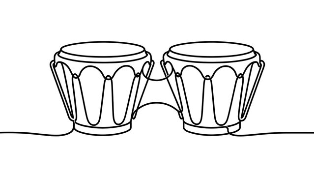 Two bongo drums line art on white background.