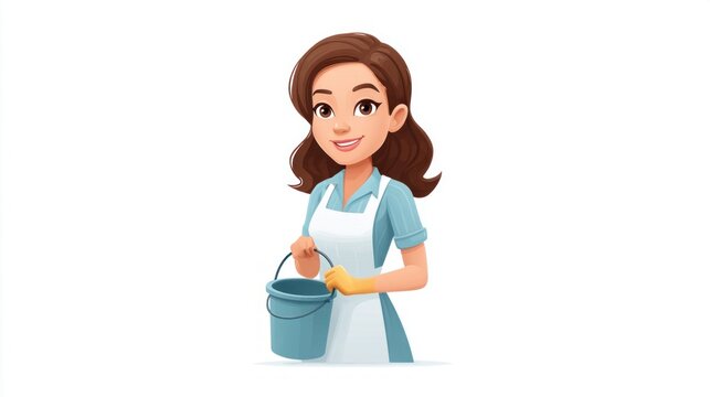 Happy cleaner with bucket ready for work