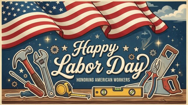 Usa labor day illustration honoring american workers with patriotic tools and flag