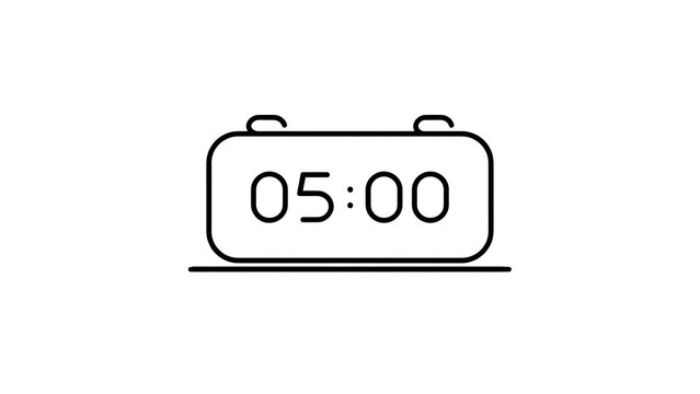 Alarm clock showing five oclock white background.