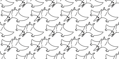 pteranodon seamless pattern flying dinosaur vector cartoon Pterosaurs doodle illustration wrapping paper tile background repeat wallpaper scarf isolated design © CNuisin