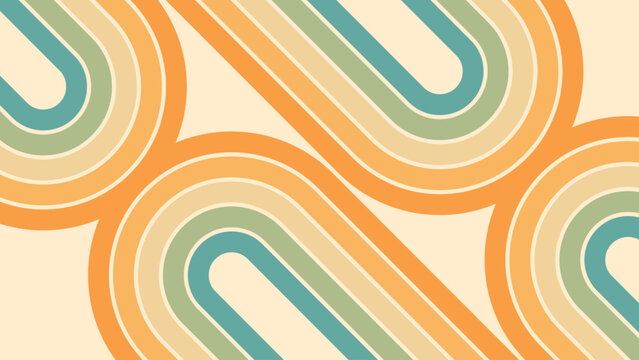 Abstract background of rainbow groovy Wavy Line design in 1970s Hippie Retro style. Vector pattern ready to use for cloth, textile, wrap and other.