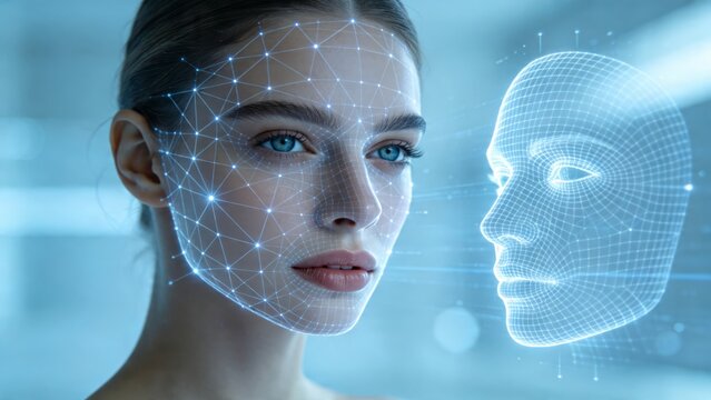 AI facial recognition digital face scan technology concept