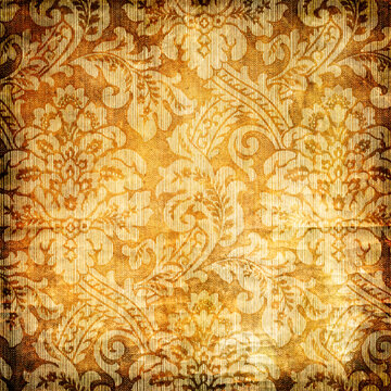 Vintage ornate golden damask wallpaper background with vertical distressing and aged textured pattern, wallpaper