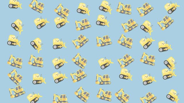 Cute Cartoon Excavator Pattern On Light Blue Background Excavator