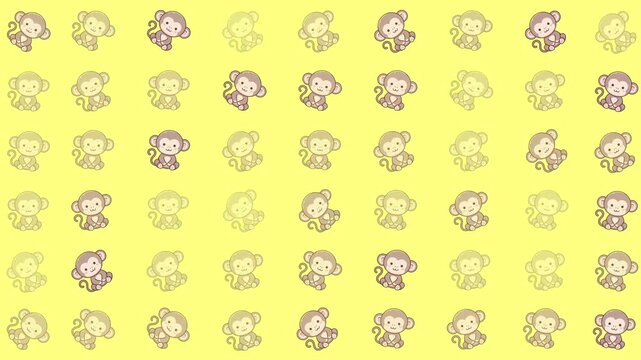 Cute Cartoon Monkey Pattern On Yellow Background Monkey Pattern