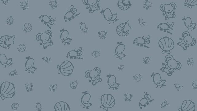 Cute Hand-drawn Animal Pattern On Grey Background Pattern Background