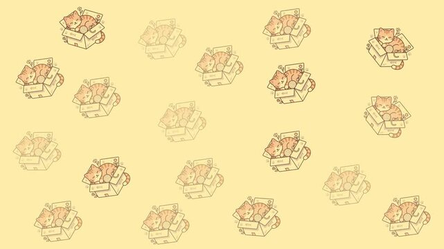 Cute Kawaii Cat In Cardboard Box Pattern Background Cat Kitten