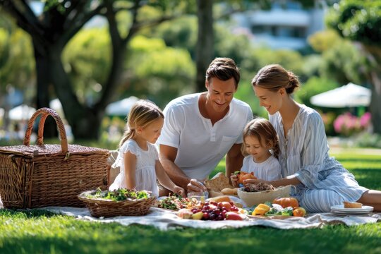 Happy Family Enjoying a Summer Picnic in the Park