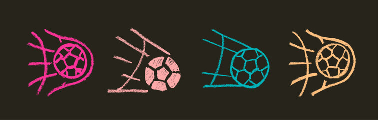 Football In Net Goal Icons Crayon Chalk Drawing Doodle Vector Set © Grunge Designs
