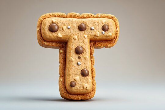 cute cartoon style 3d T letter with the biscuit texture and shape 