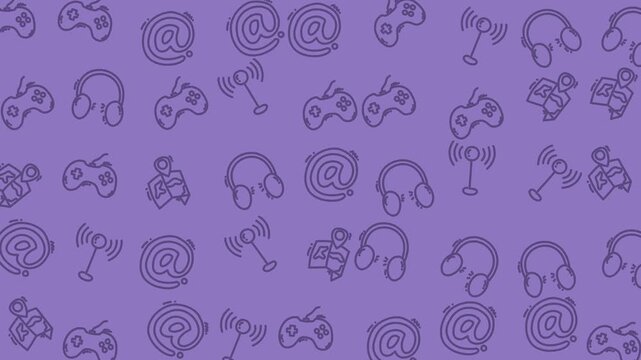 Seamless Pattern Of Gaming And Technology Icons On Purple Background