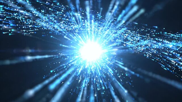 Bright Blue Energy Particle Orbit Glow - A dazzling burst of bright blue light emanates from a central point, surrounded by an orbiting stream of numerous small glowing particles.