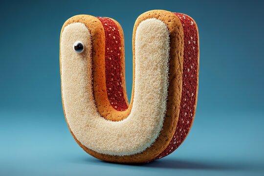 U letter with the biscuit texture shape 