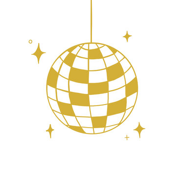 Golden Disco Ball with Sparkles Line Art Illustration