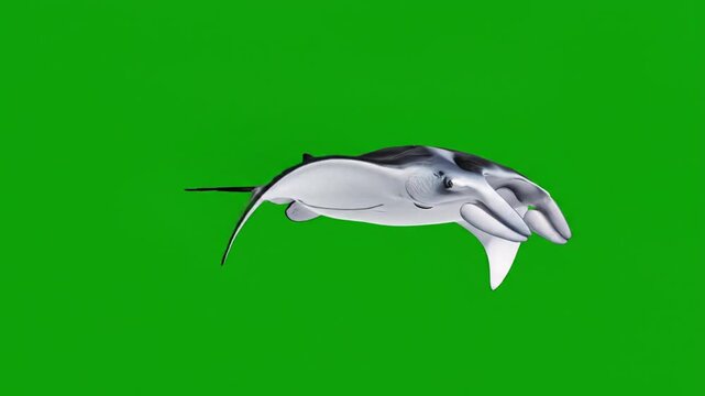 Manta Ray Underwater: A magnificent manta ray glides gracefully through the ocean's deep blue, its large fins propelling it forward as it navigates the underwater world.